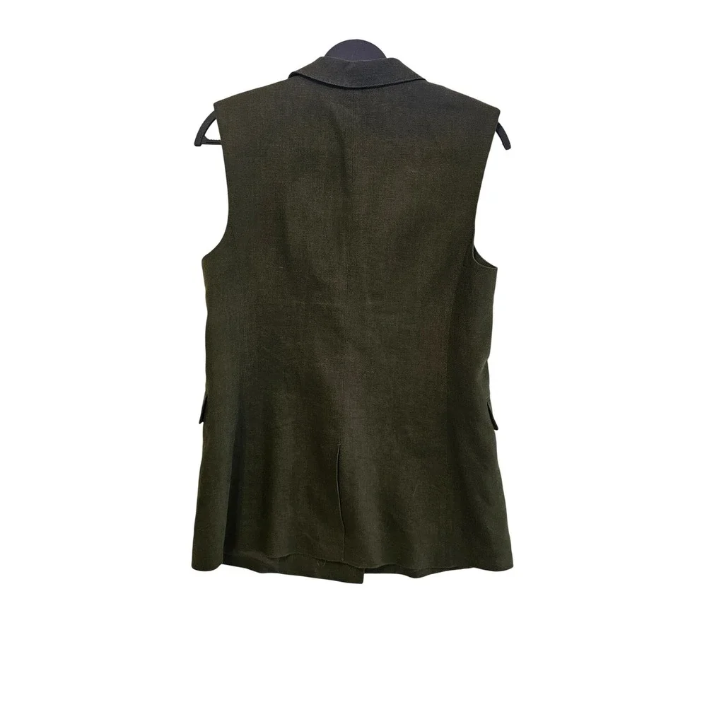 Banana Republic Womens Olive Green Double Breasted Linen Blend Vest Blazer 8